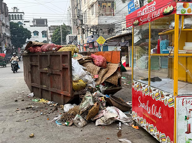 মিরপুরে কোরবানির বর্জ্যসহ কনটেইনার পড়ে আছে সড়কের পাশে।