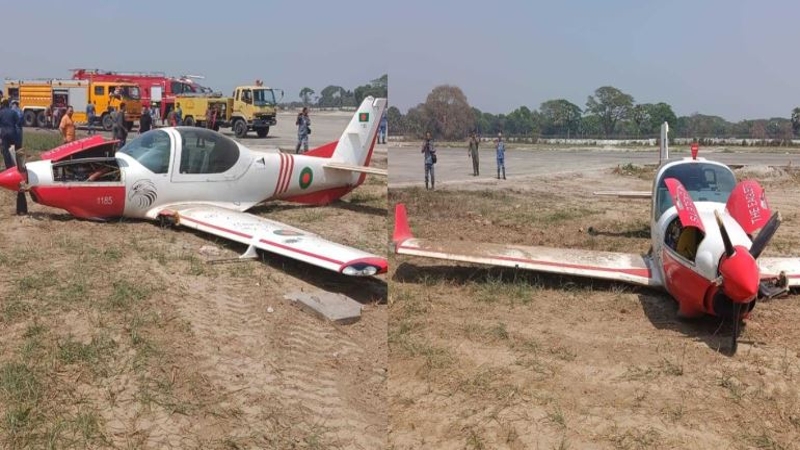 যশোরে প্রশিক্ষণ বিমানের ক্রাশ ল্যান্ডিং, অক্ষত দুই পাইলট