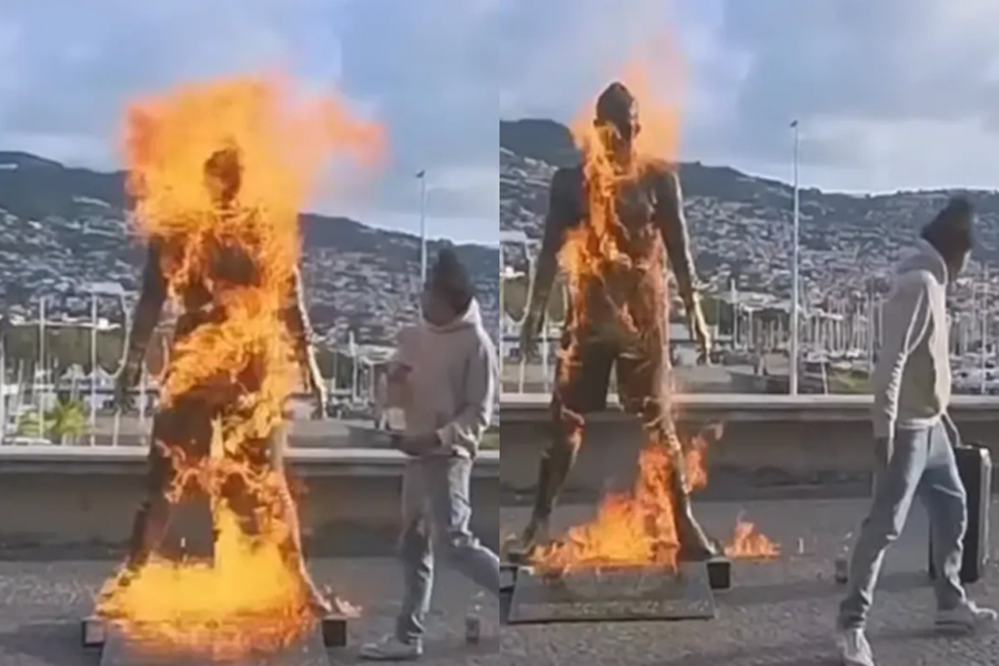 রেকর্ডের রাতে রোনালদোর ভাস্কর্যে আগুন