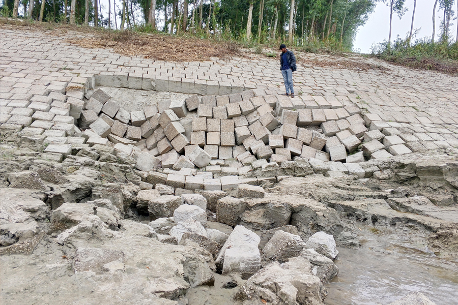 যমুনা নদীর তীর সংরক্ষণ বাঁধের ১০০ মিটারে ধস