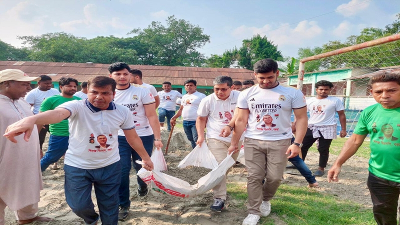 শিবগঞ্জে মাঠ সংস্কার-বৃক্ষরোপন-প্রীতি ফুটবল ম্যাচ