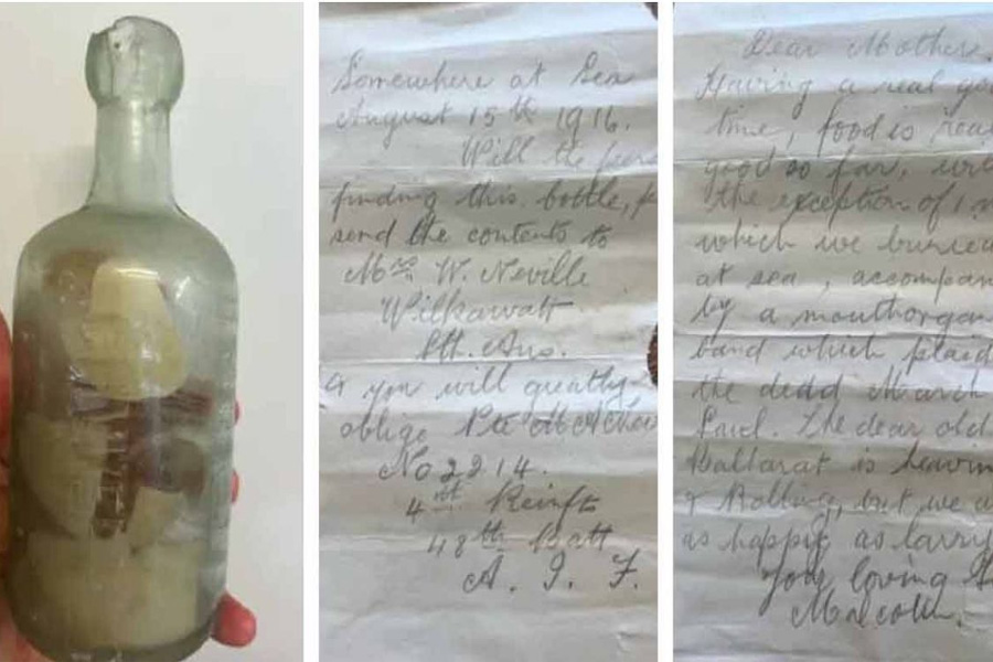শত বছর পর সমুদ্র সৈকতে মিলল প্রথম বিশ্বযুদ্ধের বোতলবন্দি চিঠি