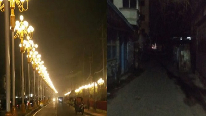 রাজশাহী নগরীর সড়কে ঝলমলে আলো, পাড়া-মহল্লা অন্ধকার